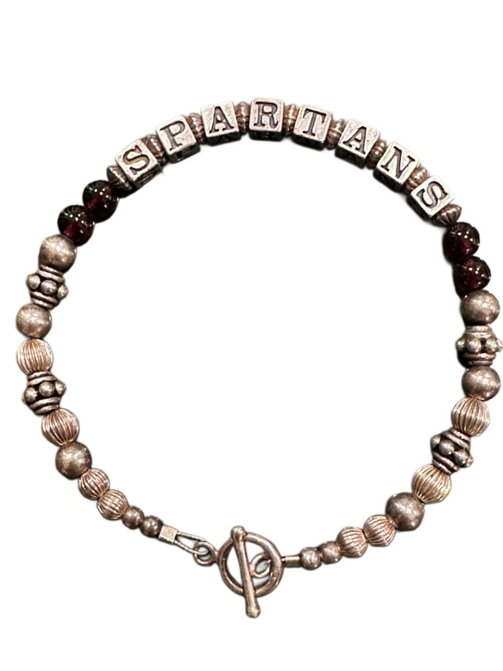 Spartans Greece For ancient Beaded name Bracelet in Silver and Garnet Accents 7”